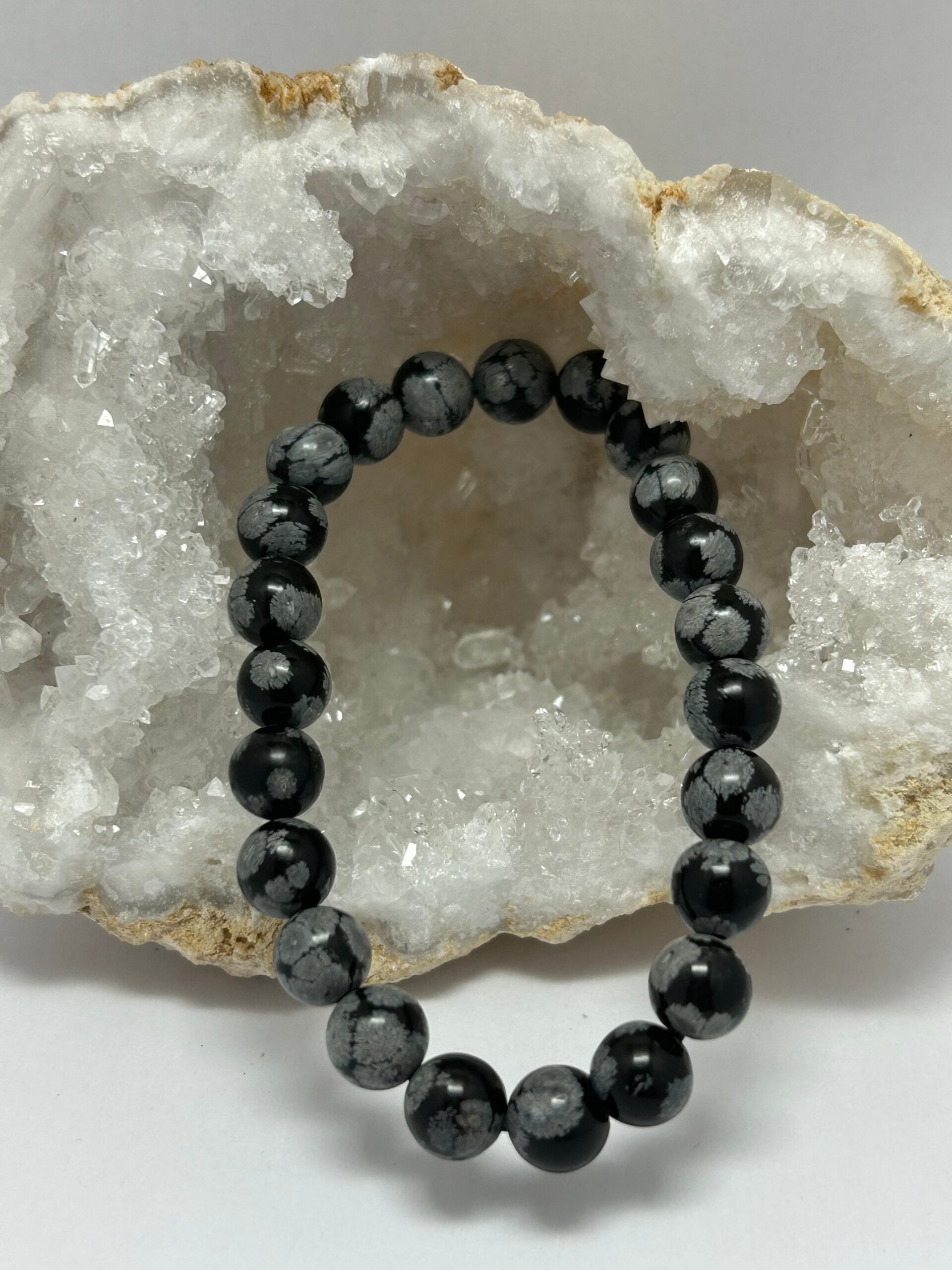 Bracelet perles Obsidienne flocon de neige 08 mm